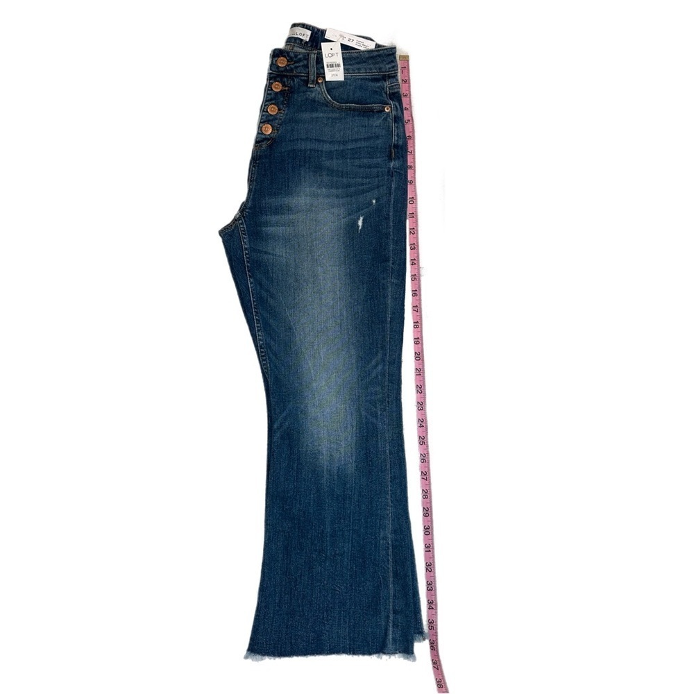 Curvy Destructed Hem High Rise Kick Crop Jeans - Picture 2 of 8